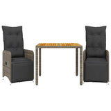 NNEVL 3 Piece Garden Bistro Set with Cushions Grey Poly Rattan