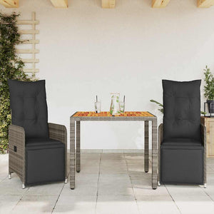 NNEVL 3 Piece Garden Bistro Set with Cushions Grey Poly Rattan