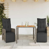 NNEVL 3 Piece Garden Bistro Set with Cushions Grey Poly Rattan