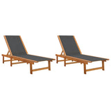 NNEVL Sun Loungers 2 pcs Black Solid Wood Acacia and Textilene
