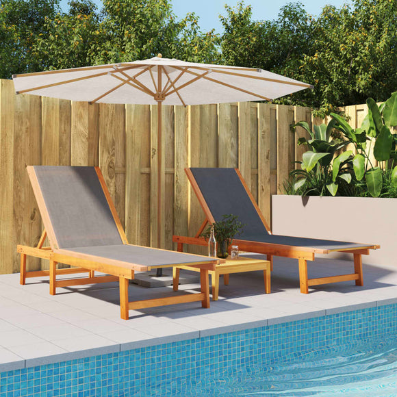 NNEVL Sun Loungers 2 pcs Black Solid Wood Acacia and Textilene