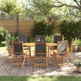 NNEVL 9 Piece Garden Dining Set Solid Wood Acacia and Textilene