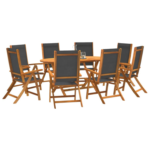 NNEVL 9 Piece Garden Dining Set Solid Wood Acacia and Textilene