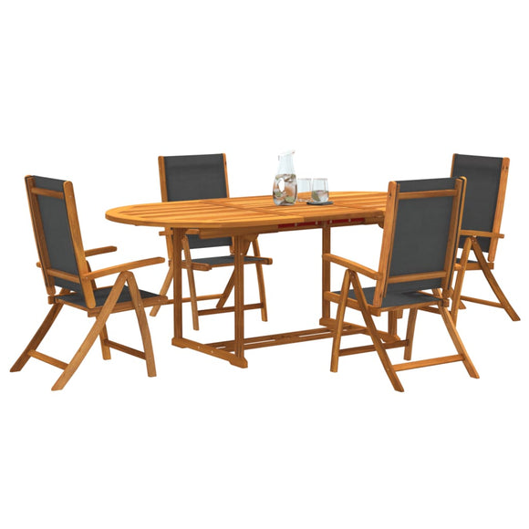NNEVL 5 Piece Garden Dining Set Solid Wood Acacia and Textilene