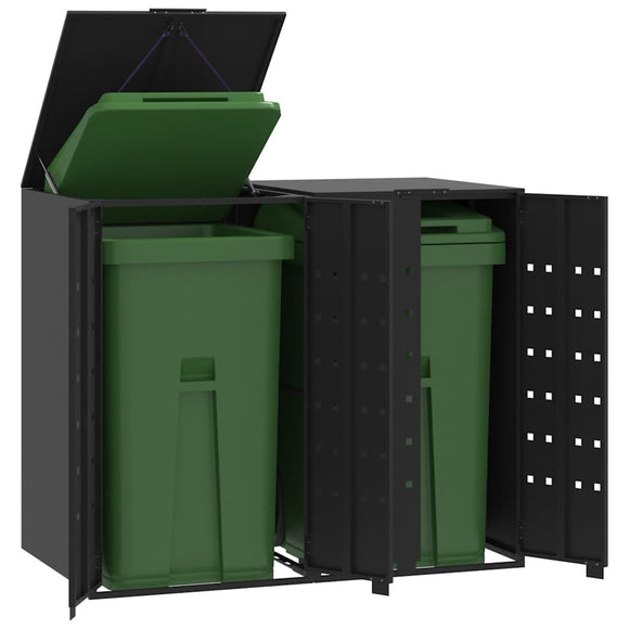 NNEVL Wheelie Bin Storage for 2 Bins Black 138x79x117 cm Steel