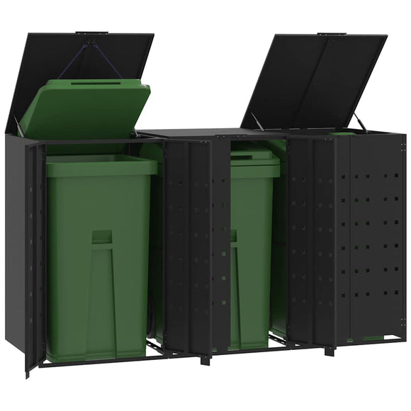 NNEVL Wheelie Bin Storage for 3 Bins Black 207x79x117 cm Steel