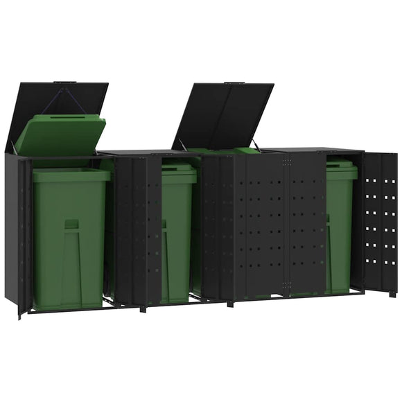NNEVL Wheelie Bin Storage for 4 Bins Black 276x79x117 cm Steel
