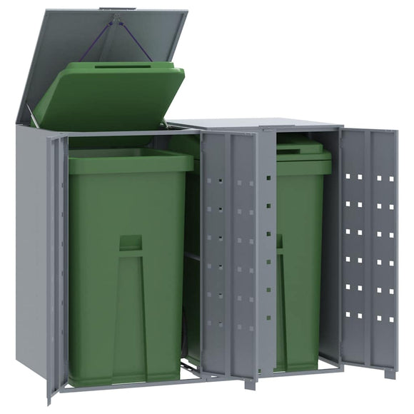 NNEVL Wheelie Bin Storage for 2 Bins Grey 138x79x117 cm Steel