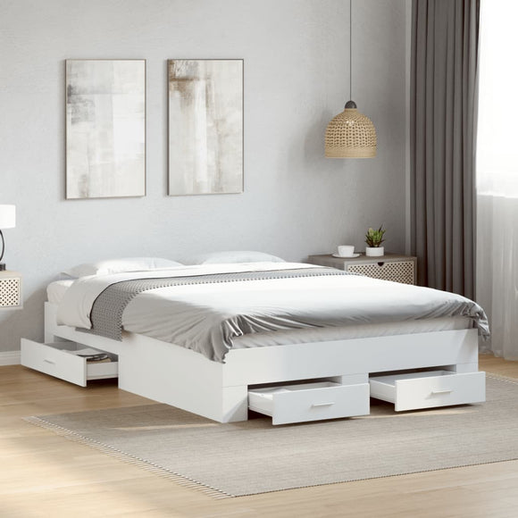 NNEVL Bed Frame with Drawers without Mattress White 135x190 cm