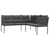 NNEVL Garden Sofa with Cushions L-shaped Black Steel and Textilene
