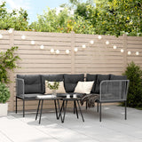 NNEVL Garden Sofa with Cushions L-shaped Black Steel and Textilene