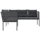 NNEVL Garden Sofa with Cushions L-shaped Black Steel and Textilene