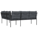 NNEVL Garden Sofa with Cushions L-shaped Black Steel and Textilene