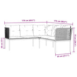 NNEVL Garden Sofa with Cushions L-shaped Black Steel and Textilene
