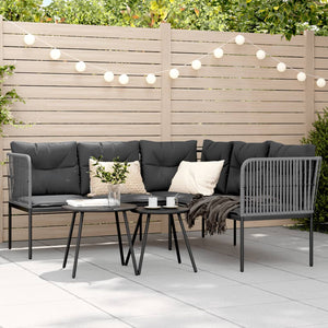 NNEVL Garden Sofa with Cushions L-shaped Black Steel and Textilene