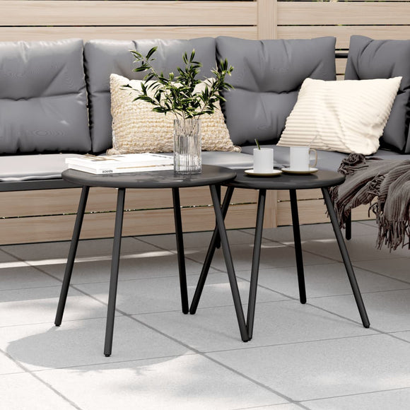 NNEVL Garden Coffee Tables 2 pcs Round Black Powder-coated Steel