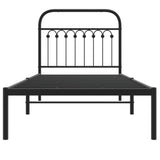 NNEVL Metal Bed Frame without Mattress with Headboard Black 90x190 cm