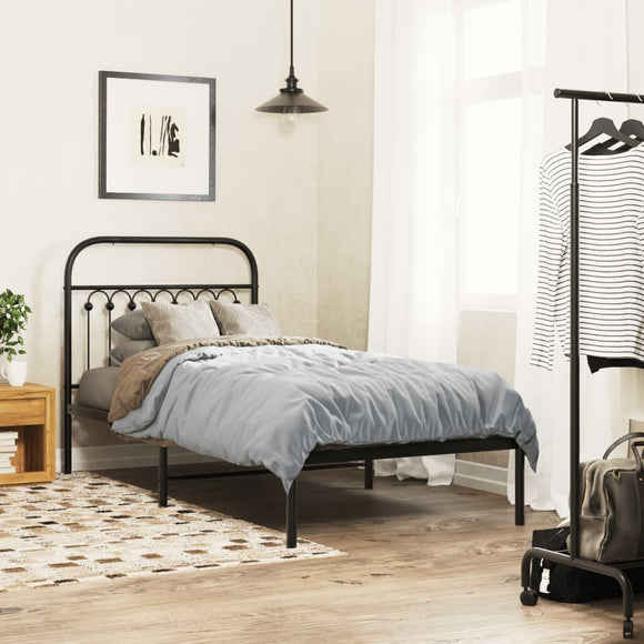 NNEVL Metal Bed Frame without Mattress with Headboard Black 90x190 cm