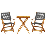 NNEVL 3 Piece Bistro Set Black Poly Rattan and Solid Wood
