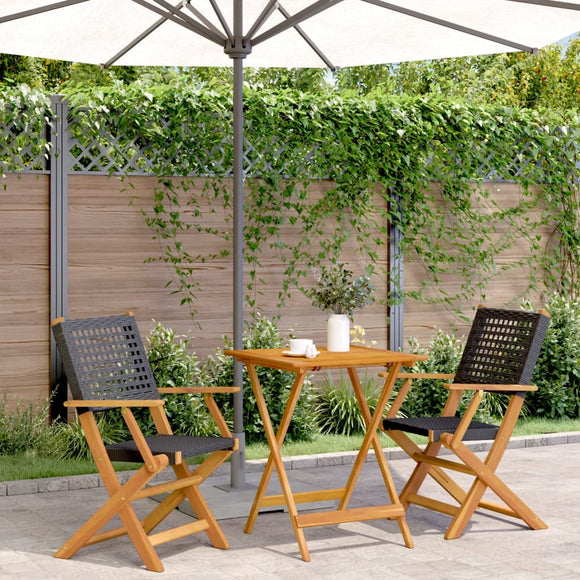NNEVL 3 Piece Bistro Set Black Poly Rattan and Solid Wood