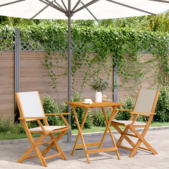 NNEVL 3 Piece Bistro Set Cream White Fabric and Solid Wood