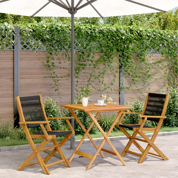 NNEVL 3 Piece Bistro Set Black Polypropylene and Solid Wood