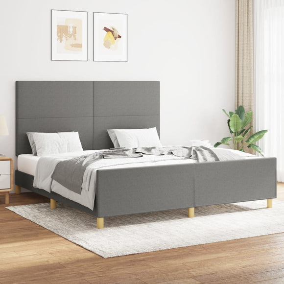 NNEVL Bed Frame without Mattress Dark Grey 152x203 cm Queen Fabric