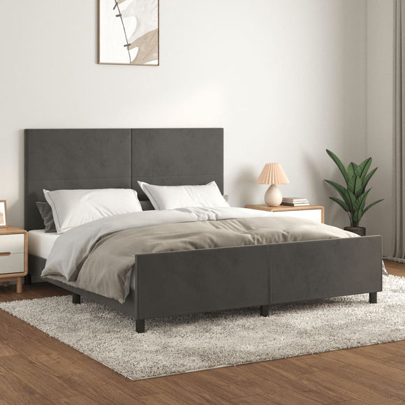 NNEVL Bed Frame without Mattress Dark Grey 152x203 cm Queen Velvet