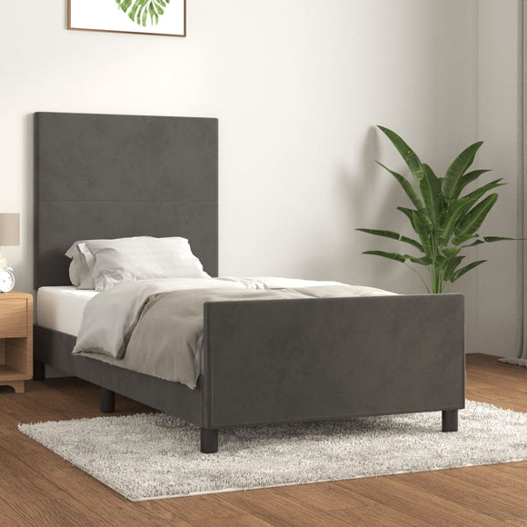 NNEVL Bed Frame without Mattress Dark Grey 107x203 cm King Single Size Velvet