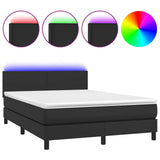 NNEVL Box Spring Bed with Mattress&LED Black 153x203 cm Queen Size Faux Leather