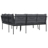 NNEVL Garden Sofa Set with Cushions Black Steel and Textilene