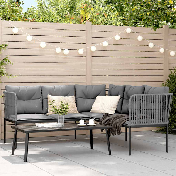 NNEVL Garden Sofa Set with Cushions Black Steel and Textilene