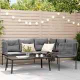 NNEVL Garden Sofa Set with Cushions Black Steel and Textilene