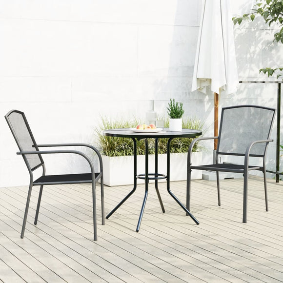 NNEVL Stackable Garden Chair Set 3 Piece Anthracite Powder-coated Steel