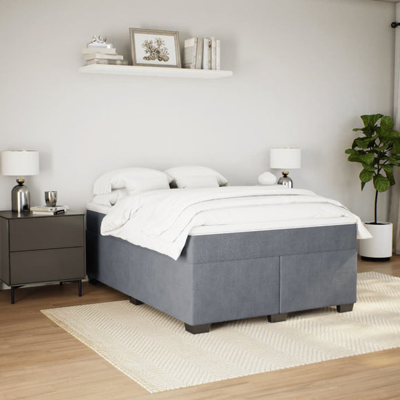 NNEVL Box Spring Bed with Mattress Dark Grey Queen Velvet