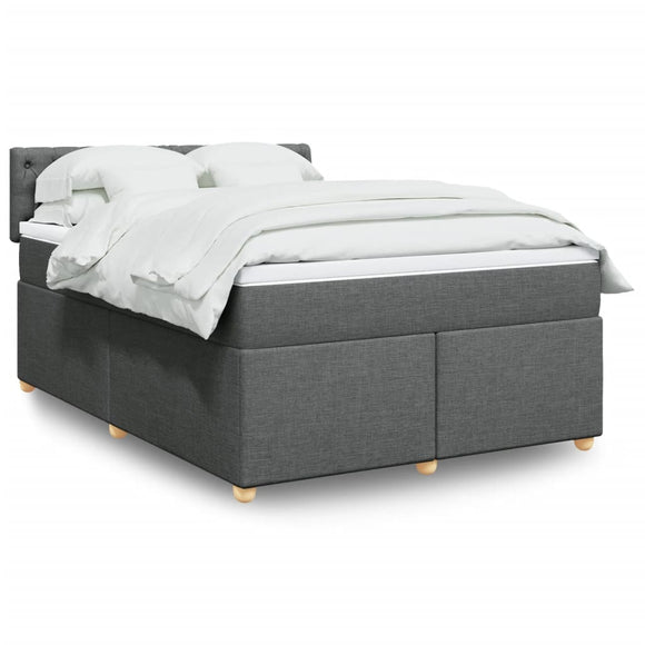 NNEVL Box Spring Bed with Mattress Dark Grey Queen Fabric