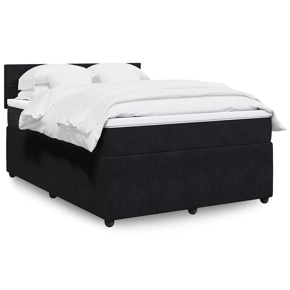 NNEVL Box Spring Bed with Mattress Black Queen Velvet