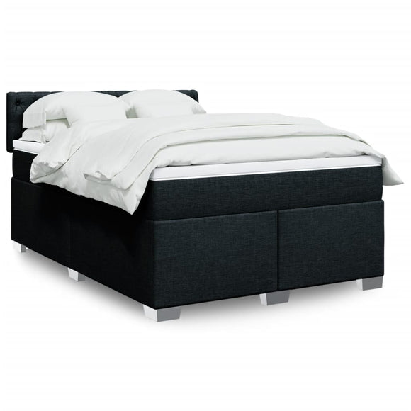 NNEVL Box Spring Bed with Mattress Black Queen Fabric