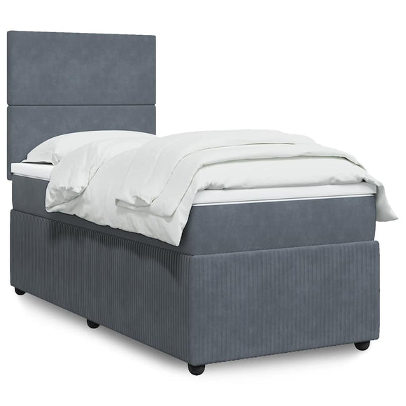 NNEVL Box Spring Bed with Mattress Dark Grey King Single Velvet