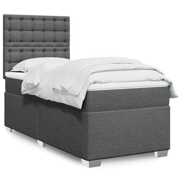 NNEVL Box Spring Bed with Mattress Dark Grey King Single Fabric