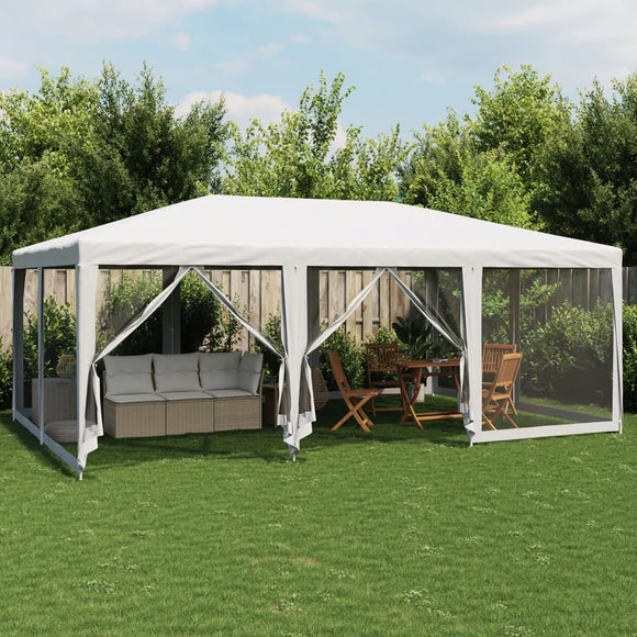 NNEVL Party Tent with 10 Mesh Sidewalls White 6x4 m HDPE