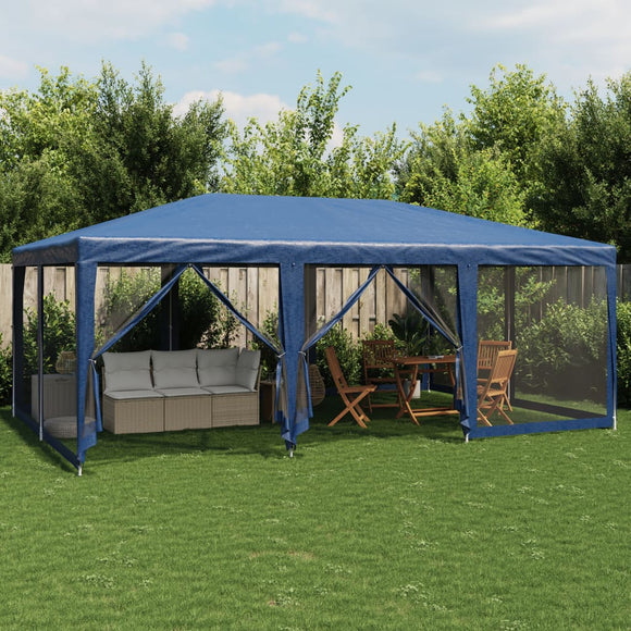NNEVL Party Tent with 10 Mesh Sidewalls Blue 6x4 m HDPE