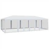 NNEVL Party Tent with 12 Mesh Sidewalls White 8x4 m HDPE