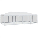 NNEVL Party Tent with 12 Mesh Sidewalls White 8x4 m HDPE