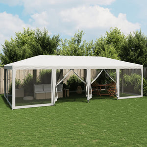 NNEVL Party Tent with 12 Mesh Sidewalls White 8x4 m HDPE