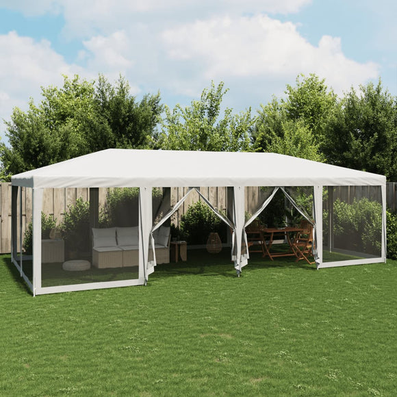 NNEVL Party Tent with 12 Mesh Sidewalls White 8x4 m HDPE