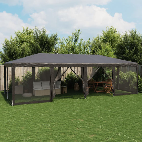 NNEVL Party Tent with 12 Mesh Sidewalls Anthracite 8x4 m HDPE