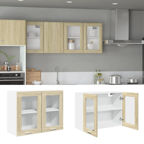 NNEVL Hanging Glass Cabinet Lyon Sonoma Oak 80x31x60 cm Engineered Wood