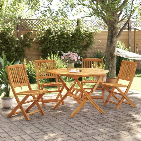 NNEVL 5 Piece Folding Garden Dining Set Solid Wood Acacia