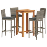 NNEVL 5 Piece Garden Bar Set Grey Solid Wood Acacia and Poly Rattan
